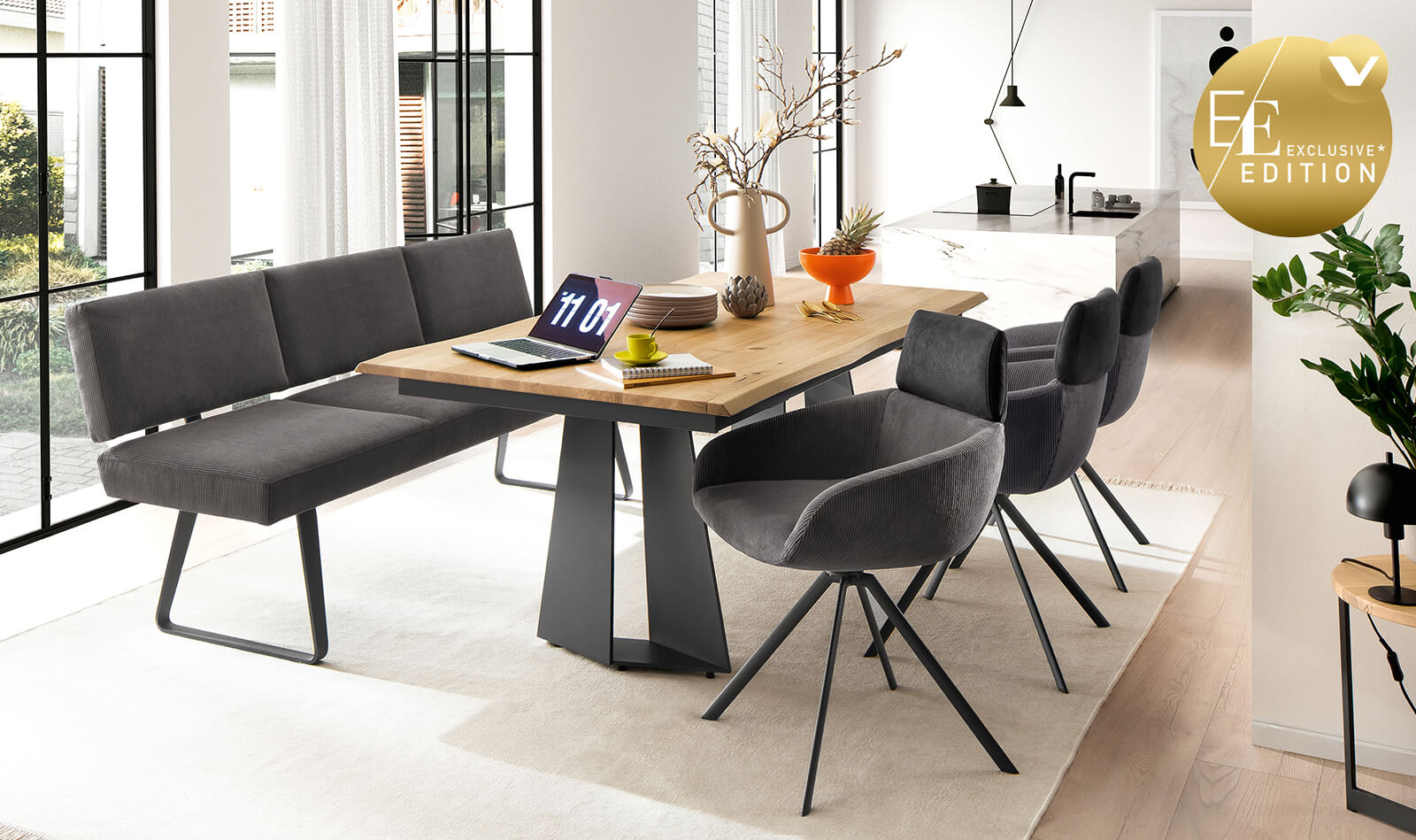 Mustard Mid-Back Dining Sofa Bench