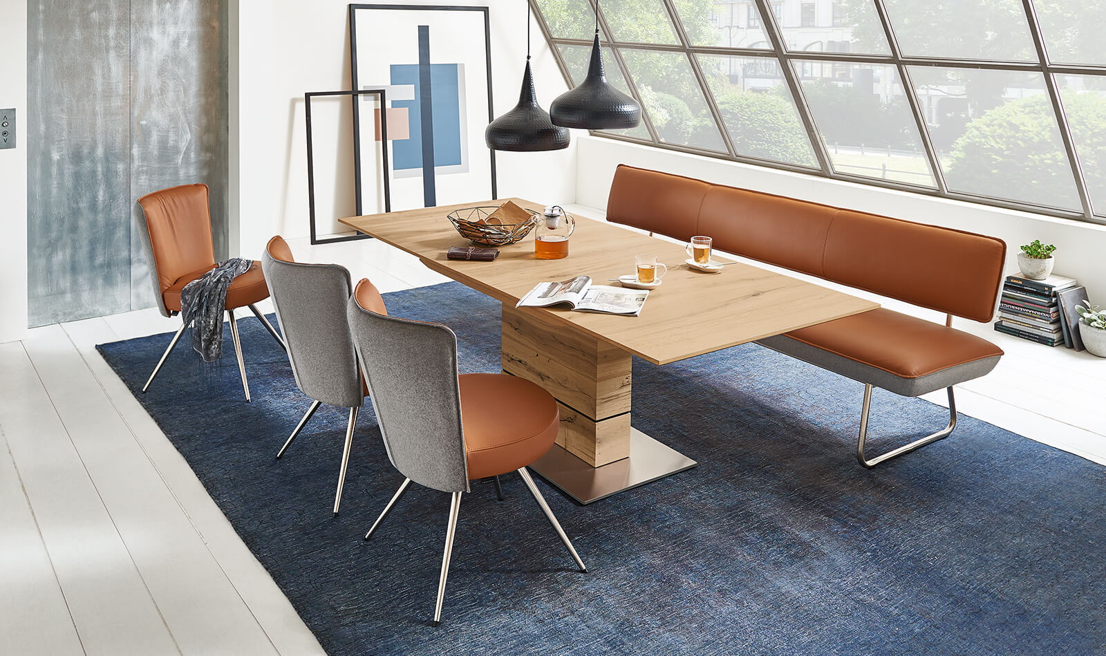 Cloud Grey Modern Banquette Bench